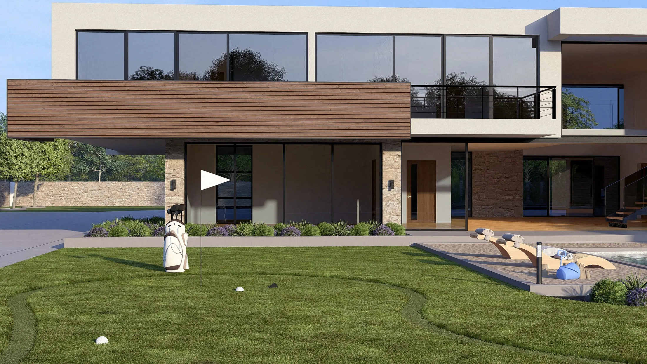 Private putting green in front of the villa